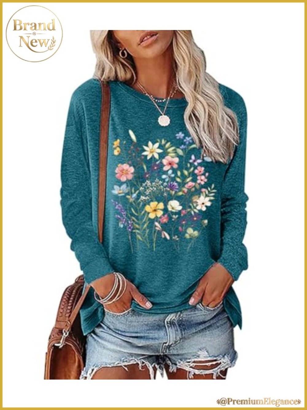 Boho Vintage Floral Graphic Long Sleeve Tunic Top Cotton Blend